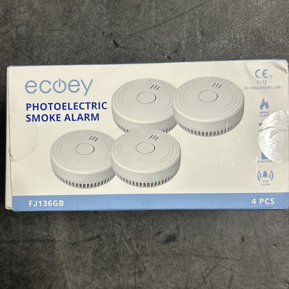 NEW Ecoey FJ136GB Photoelectric Smoke Alarm Fire Detector 4 Pack